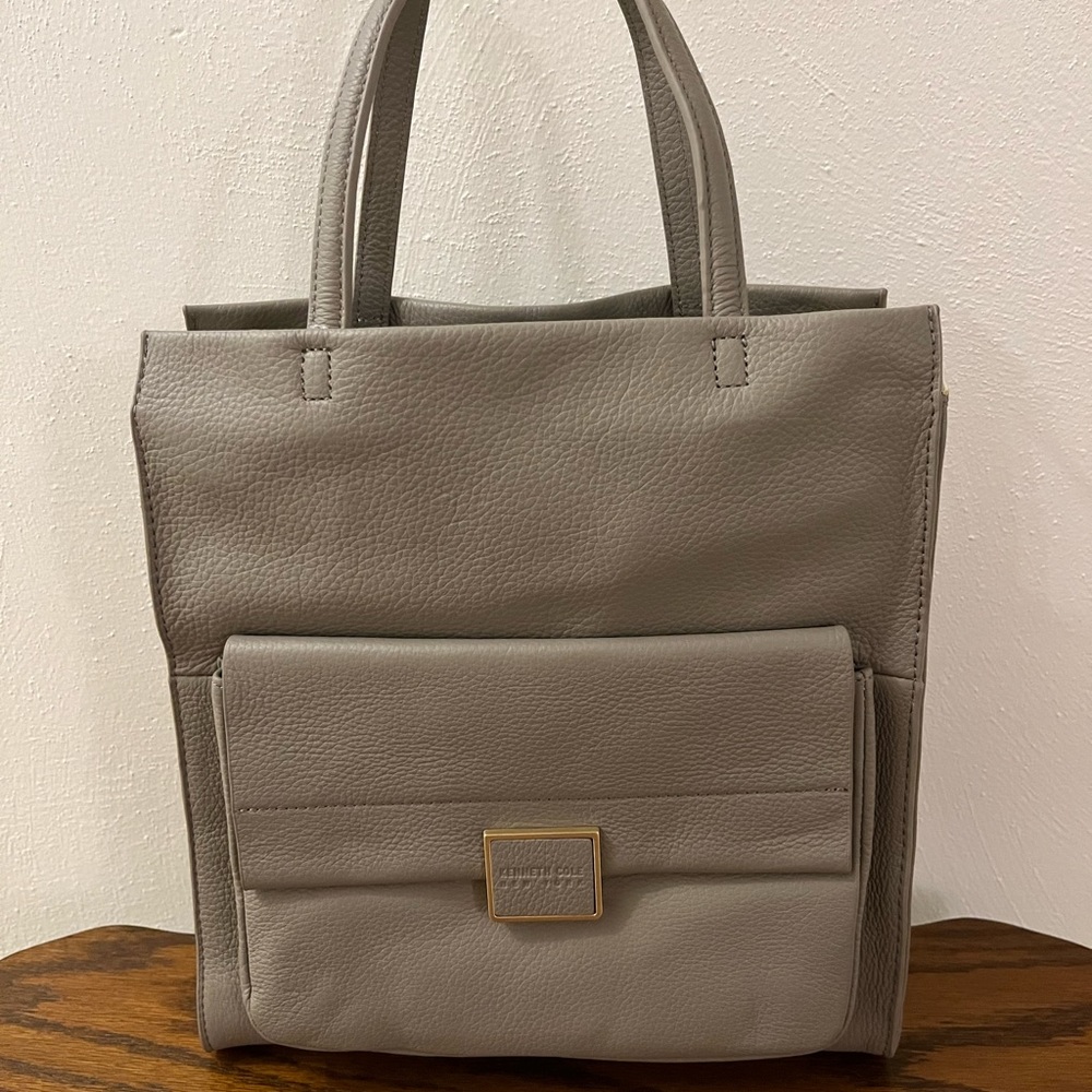 Kenneth Cole New York Christie Leather Tote Handbag – Light Gray